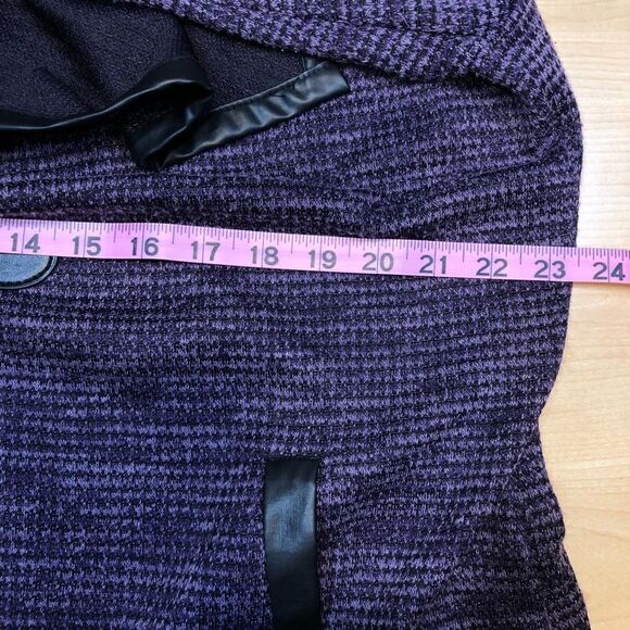 ml Design Knit Purple Cardigan with pockets- faux Leather edging sz 3 - Picture 3 of 5